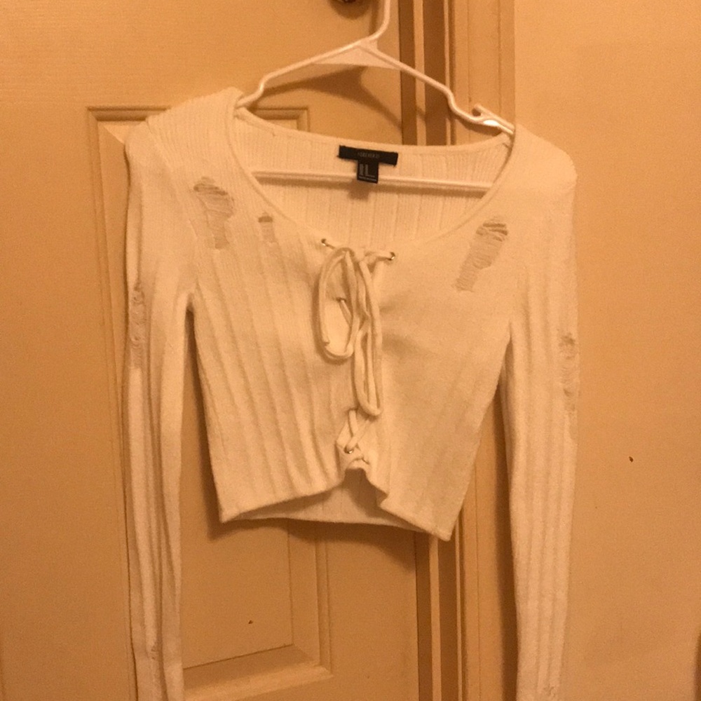 White, long-sleeve, crop top!